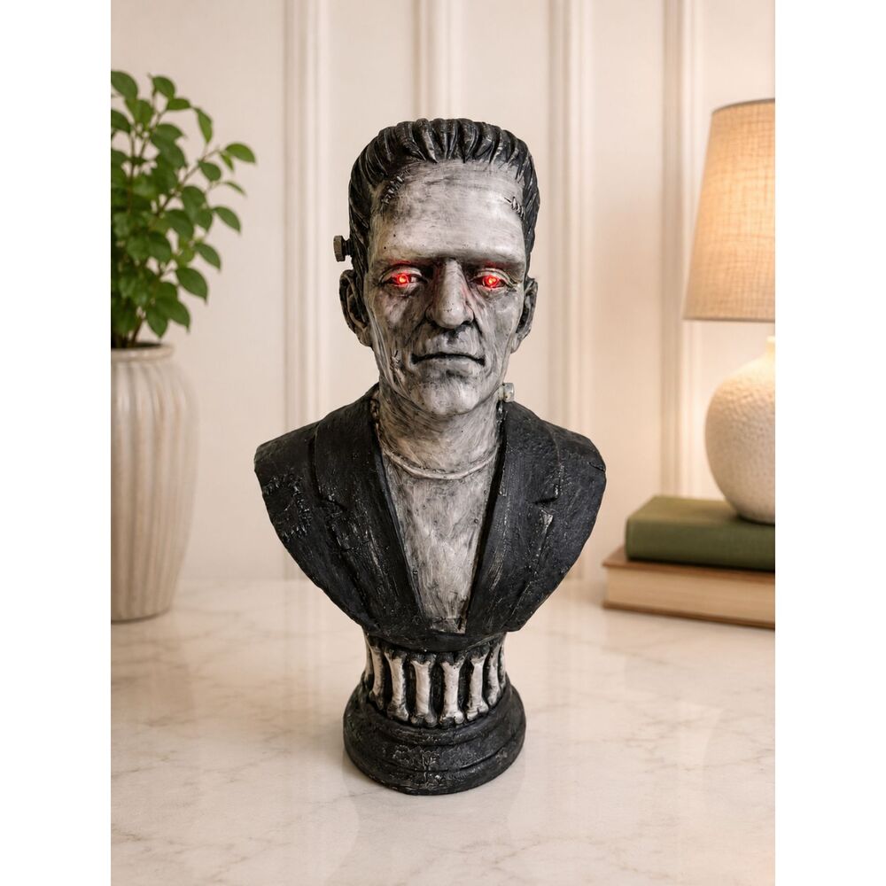 Frankenstein Monster Light-Up Bust Statue 20.5" LED Eyes Gothic Halloween Decor